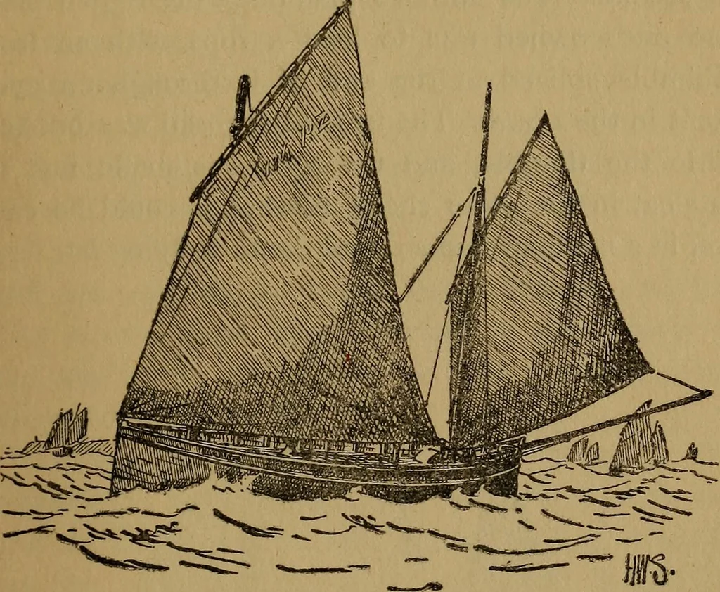 An illustration from Small-boat sailing; an explanation of the management of small yachts, half-decked and open sailing-boats of various rigs; sailing on sea and on river; cruising, etc, 1902, leaf 82
