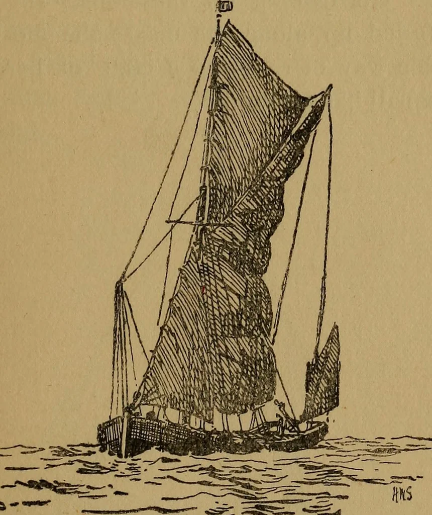 An illustration from Small-boat sailing; an explanation of the management of small yachts, half-decked and open sailing-boats of various rigs; sailing on sea and on river; cruising, etc, 1902, leaf 86