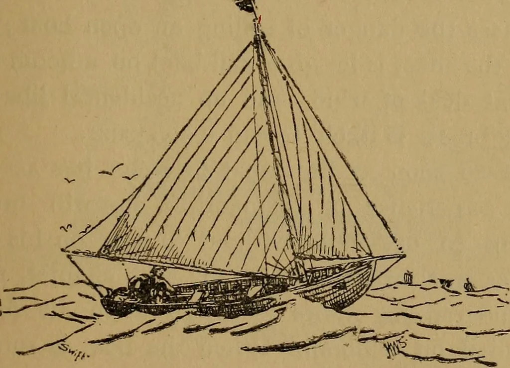 An illustration from Small-boat sailing; an explanation of the management of small yachts, half-decked and open sailing-boats of various rigs; sailing on sea and on river; cruising, etc, 1902, leaf 88