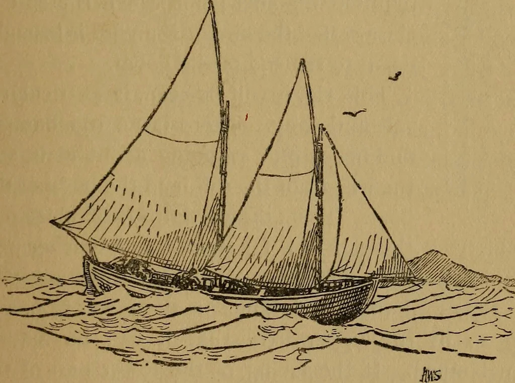 An illustration from Small-boat sailing; an explanation of the management of small yachts, half-decked and open sailing-boats of various rigs; sailing on sea and on river; cruising, etc, 1902, leaf 94