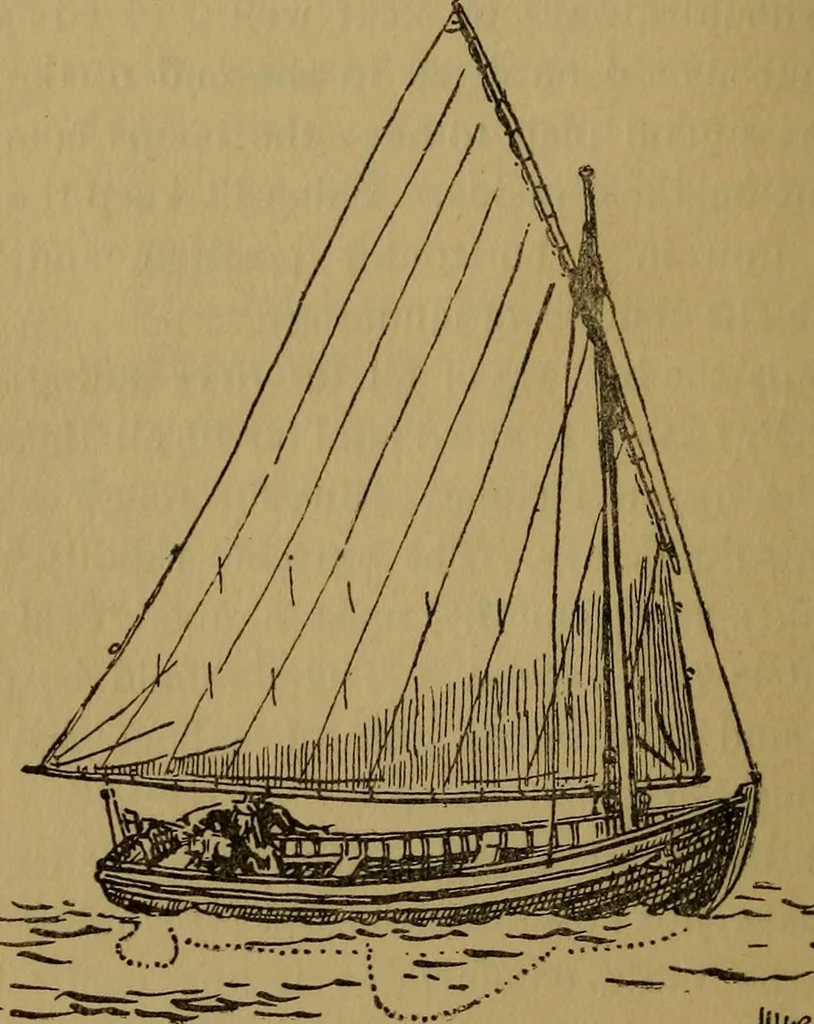An illustration from Small-boat sailing; an explanation of the management of small yachts, half-decked and open sailing-boats of various rigs; sailing on sea and on river; cruising, etc, 1902, leaf 97