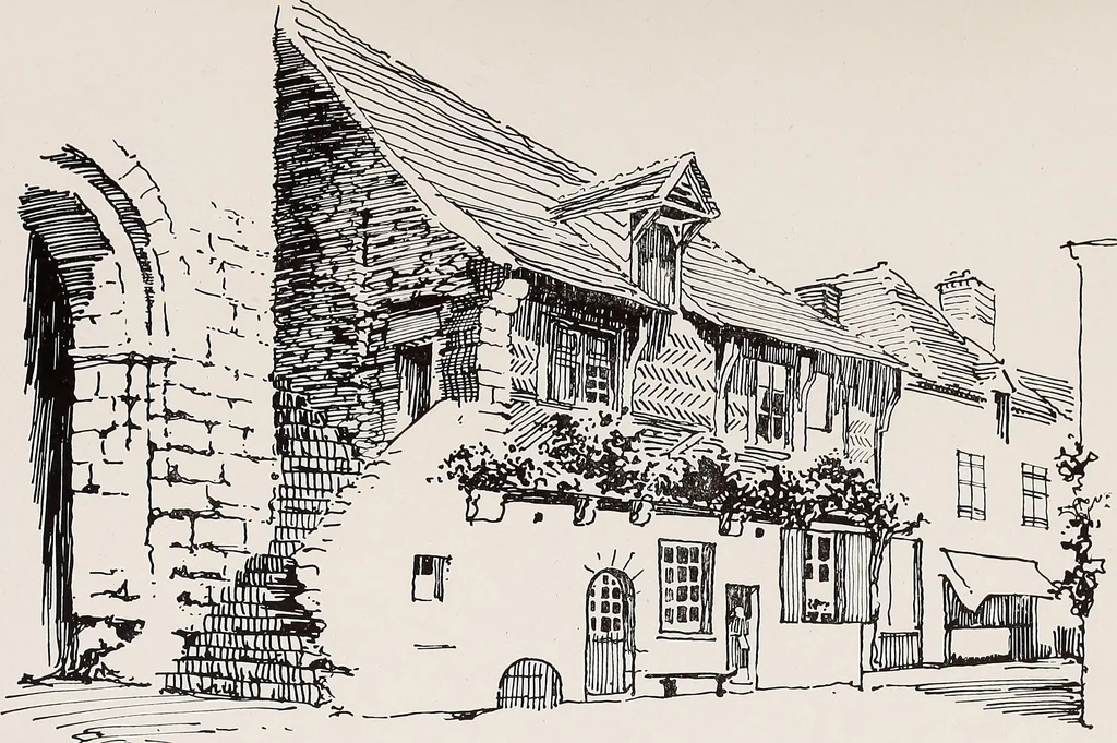 An illustration from Small French buildings; the architecture of town and country, comprising cottages, farmhouses, minor chateaux or manors with their farm groups, small town dwellings, and a few churches, 1921, leaf 112