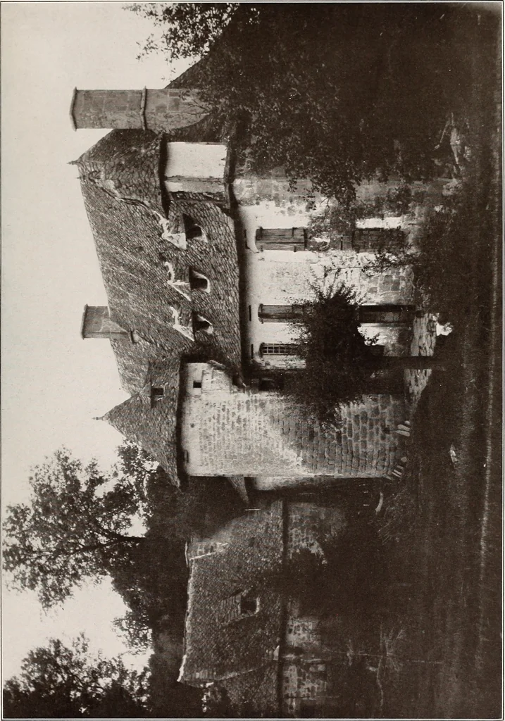 An illustration from Small French buildings; the architecture of town and country, comprising cottages, farmhouses, minor chateaux or manors with their farm groups, small town dwellings, and a few churches, 1921, leaf 150