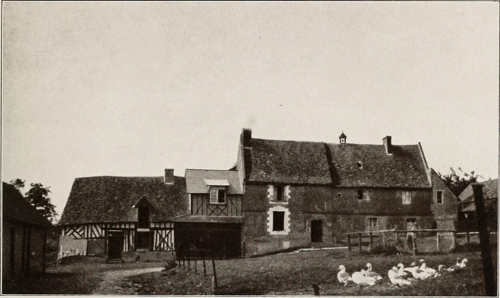 An illustration from Small French buildings; the architecture of town and country, comprising cottages, farmhouses, minor chateaux or manors with their farm groups, small town dwellings, and a few churches, 1921, leaf 164