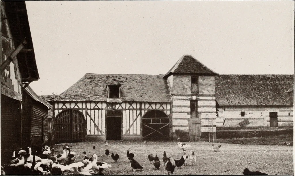 An illustration from Small French buildings; the architecture of town and country, comprising cottages, farmhouses, minor chateaux or manors with their farm groups, small town dwellings, and a few churches, 1921, leaf 168