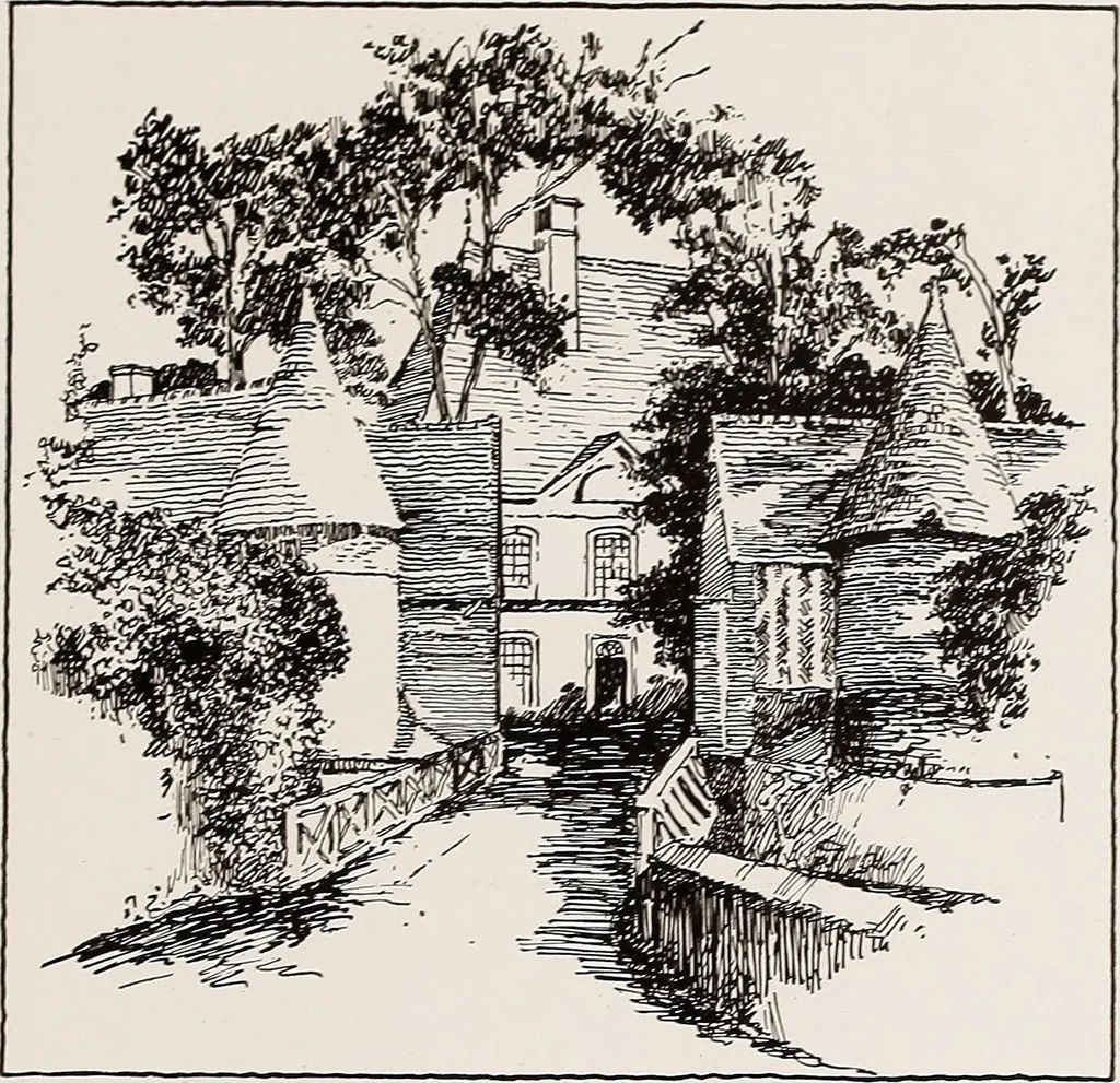 An illustration from Small French buildings; the architecture of town and country, comprising cottages, farmhouses, minor chateaux or manors with their farm groups, small town dwellings, and a few churches, 1921, leaf 176