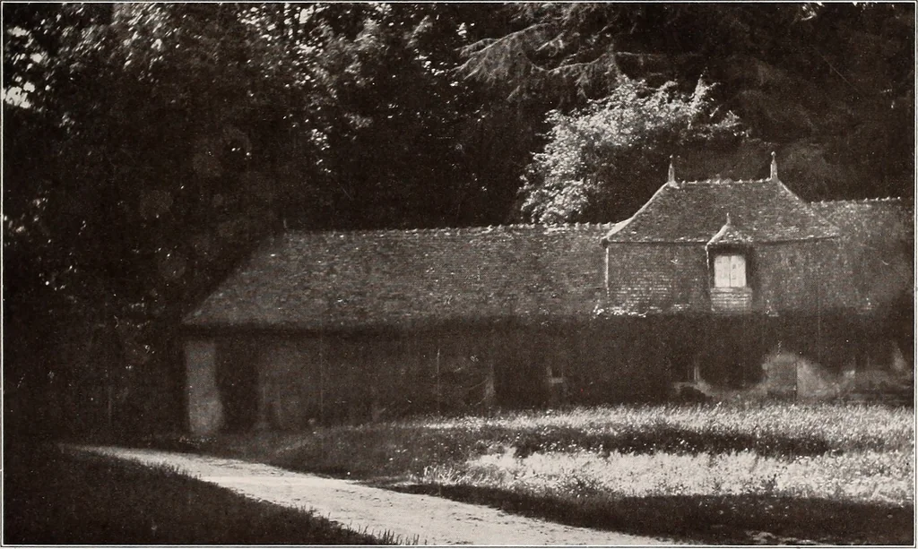 An illustration from Small French buildings; the architecture of town and country, comprising cottages, farmhouses, minor chateaux or manors with their farm groups, small town dwellings, and a few churches, 1921, leaf 186