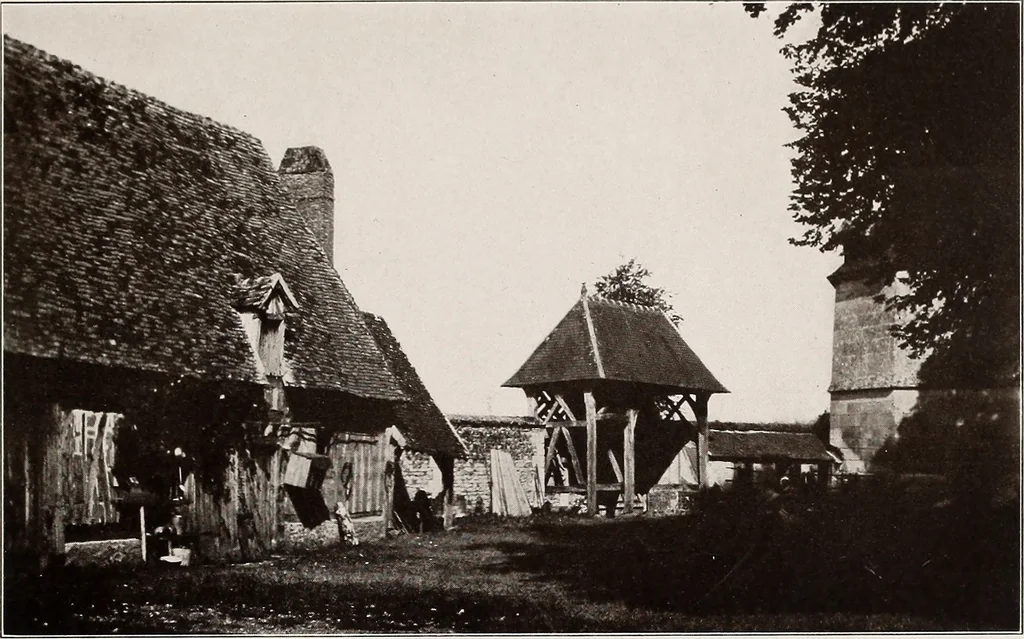 An illustration from Small French buildings; the architecture of town and country, comprising cottages, farmhouses, minor chateaux or manors with their farm groups, small town dwellings, and a few churches, 1921, leaf 188