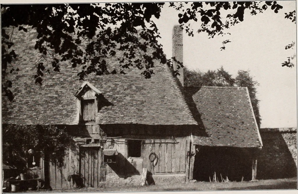 An illustration from Small French buildings; the architecture of town and country, comprising cottages, farmhouses, minor chateaux or manors with their farm groups, small town dwellings, and a few churches, 1921, leaf 190
