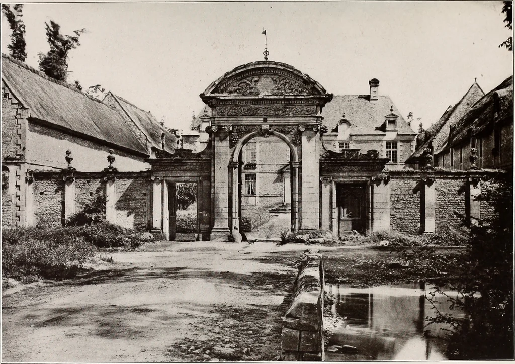 An illustration from Small French buildings; the architecture of town and country, comprising cottages, farmhouses, minor chateaux or manors with their farm groups, small town dwellings, and a few churches, 1921, leaf 194