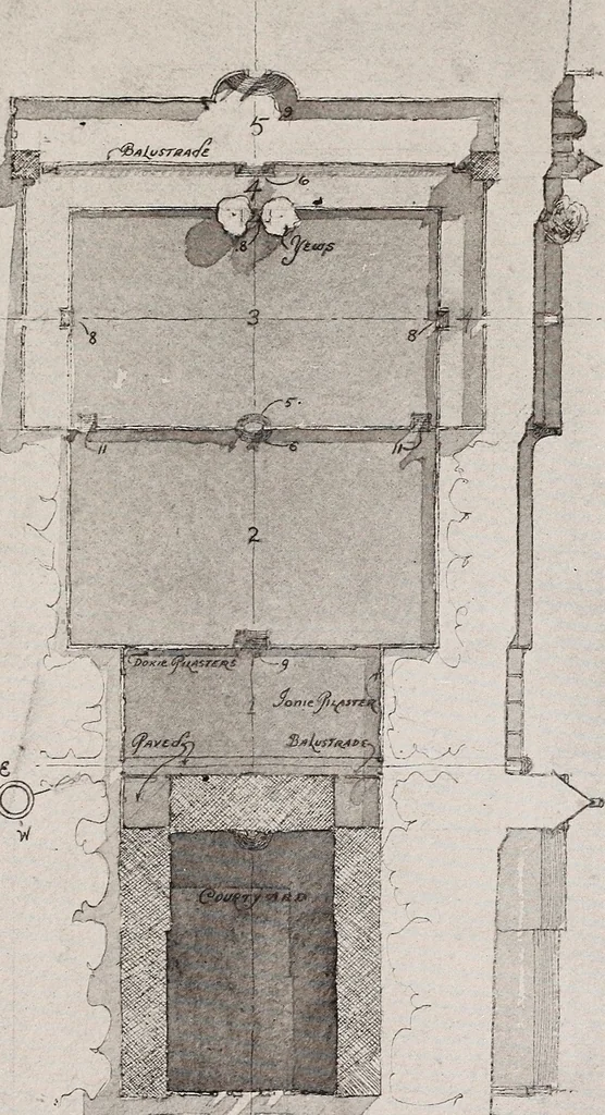 An illustration from Small French buildings; the architecture of town and country, comprising cottages, farmhouses, minor chateaux or manors with their farm groups, small town dwellings, and a few churches, 1921, leaf 196