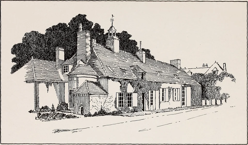 An illustration from Small French buildings; the architecture of town and country, comprising cottages, farmhouses, minor chateaux or manors with their farm groups, small town dwellings, and a few churches, 1921, leaf 204