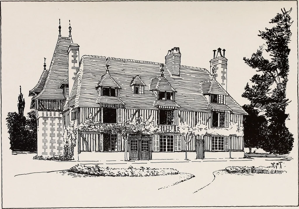 An illustration from Small French buildings; the architecture of town and country, comprising cottages, farmhouses, minor chateaux or manors with their farm groups, small town dwellings, and a few churches, 1921, leaf 208