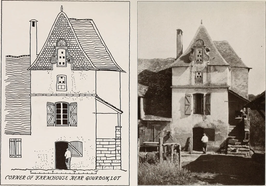 An illustration from Small French buildings; the architecture of town and country, comprising cottages, farmhouses, minor chateaux or manors with their farm groups, small town dwellings, and a few churches, 1921, leaf 228