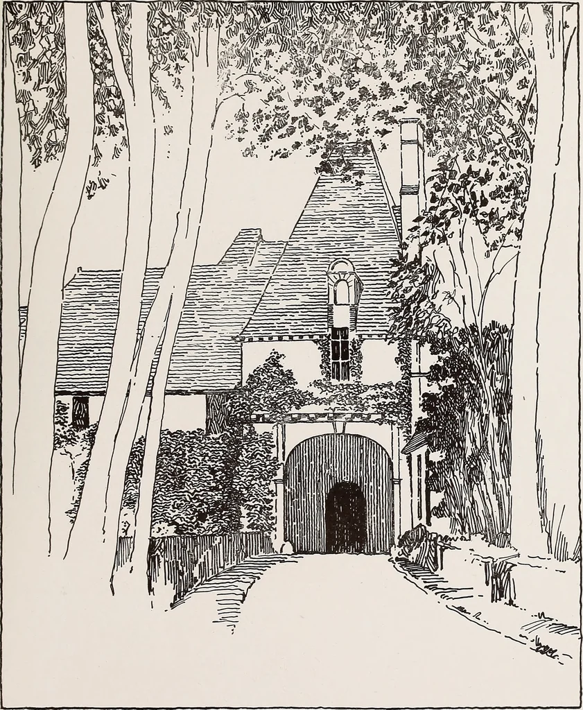 An illustration from Small French buildings; the architecture of town and country, comprising cottages, farmhouses, minor chateaux or manors with their farm groups, small town dwellings, and a few churches, 1921, leaf 238