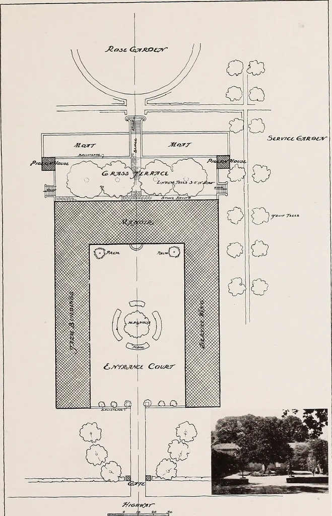 An illustration from Small French buildings; the architecture of town and country, comprising cottages, farmhouses, minor chateaux or manors with their farm groups, small town dwellings, and a few churches, 1921, leaf 244
