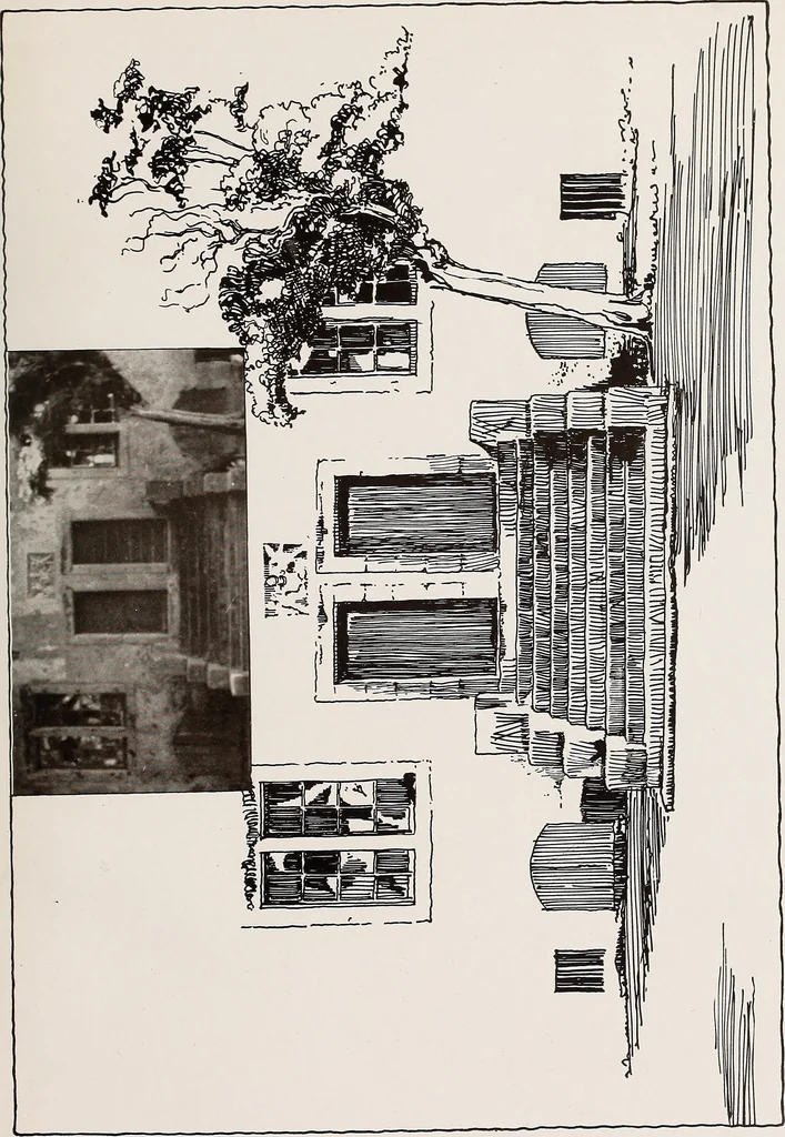 An illustration from Small French buildings; the architecture of town and country, comprising cottages, farmhouses, minor chateaux or manors with their farm groups, small town dwellings, and a few churches, 1921, leaf 276