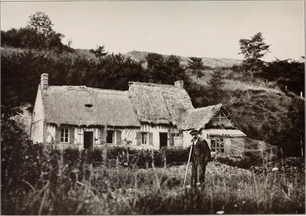 An illustration from Small French buildings; the architecture of town and country, comprising cottages, farmhouses, minor chateaux or manors with their farm groups, small town dwellings, and a few churches, 1921, leaf 34
