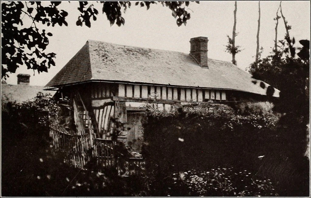 An illustration from Small French buildings; the architecture of town and country, comprising cottages, farmhouses, minor chateaux or manors with their farm groups, small town dwellings, and a few churches, 1921, leaf 42