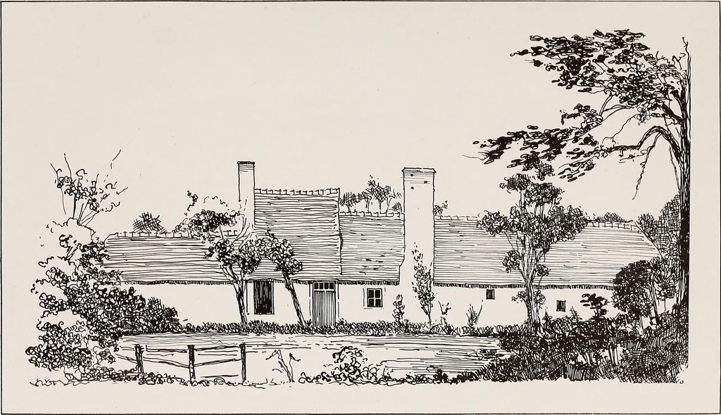 An illustration from Small French buildings; the architecture of town and country, comprising cottages, farmhouses, minor chateaux or manors with their farm groups, small town dwellings, and a few churches, 1921, leaf 46