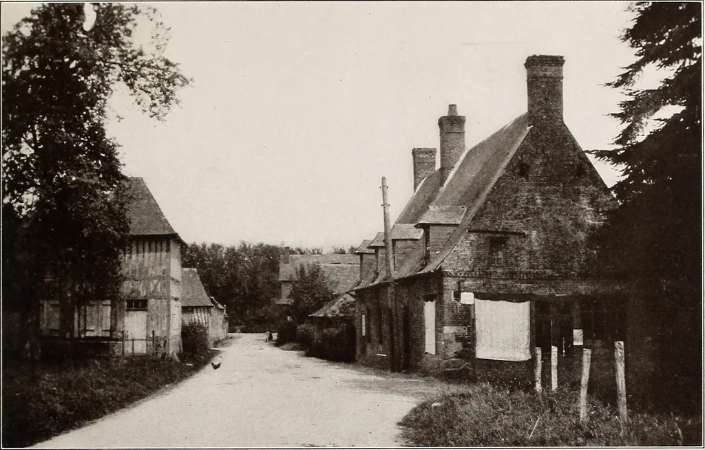 An illustration from Small French buildings; the architecture of town and country, comprising cottages, farmhouses, minor chateaux or manors with their farm groups, small town dwellings, and a few churches, 1921, leaf 56