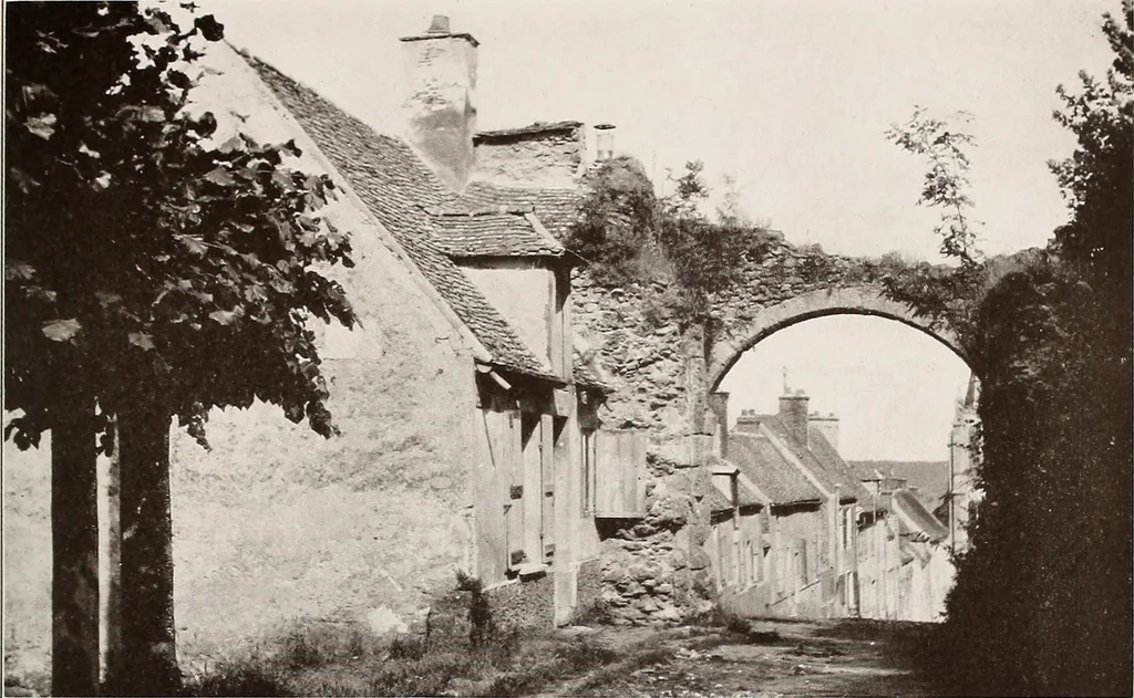 An illustration from Small French buildings; the architecture of town and country, comprising cottages, farmhouses, minor chateaux or manors with their farm groups, small town dwellings, and a few churches, 1921, leaf 64
