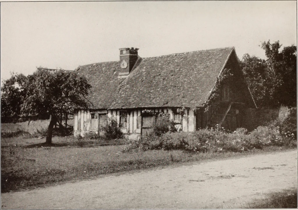 An illustration from Small French buildings; the architecture of town and country, comprising cottages, farmhouses, minor chateaux or manors with their farm groups, small town dwellings, and a few churches, 1921, leaf 66