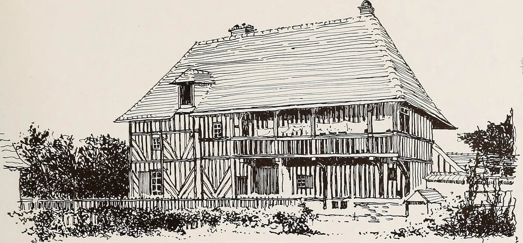An illustration from Small French buildings; the architecture of town and country, comprising cottages, farmhouses, minor chateaux or manors with their farm groups, small town dwellings, and a few churches, 1921, leaf 72