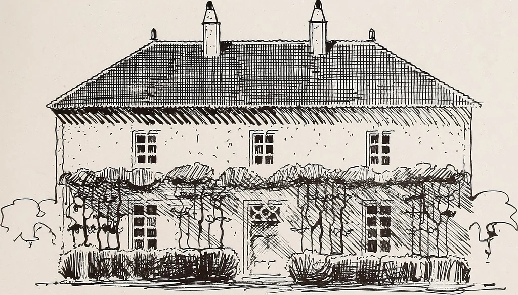 An illustration from Small French buildings; the architecture of town and country, comprising cottages, farmhouses, minor chateaux or manors with their farm groups, small town dwellings, and a few churches, 1921, leaf 72