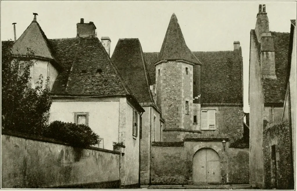 An illustration from Small French buildings; the architecture of town and country, comprising cottages, farmhouses, minor chateaux or manors with their farm groups, small town dwellings, and a few churches, 1921, leaf 106