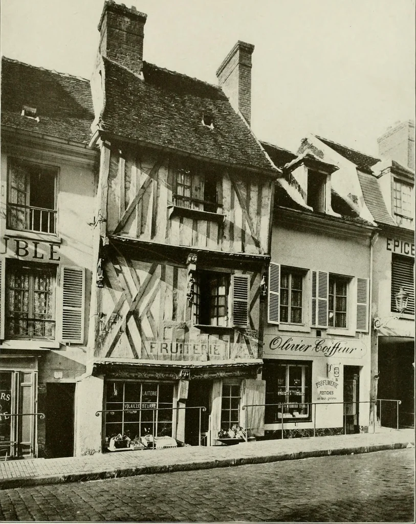 An illustration from Small French buildings; the architecture of town and country, comprising cottages, farmhouses, minor chateaux or manors with their farm groups, small town dwellings, and a few churches, 1921, leaf 110