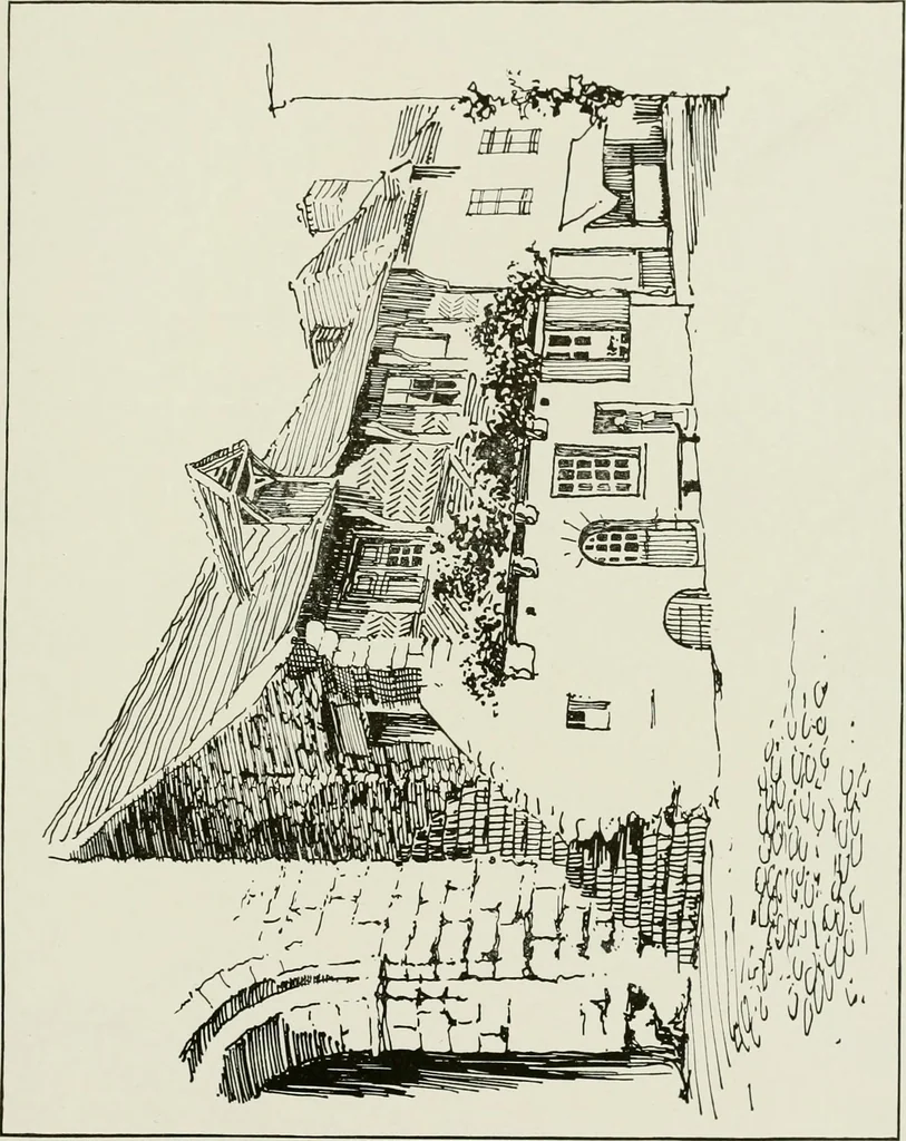 An illustration from Small French buildings; the architecture of town and country, comprising cottages, farmhouses, minor chateaux or manors with their farm groups, small town dwellings, and a few churches, 1921, leaf 112