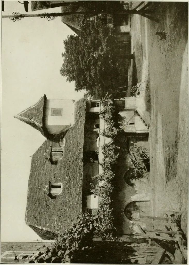An illustration from Small French buildings; the architecture of town and country, comprising cottages, farmhouses, minor chateaux or manors with their farm groups, small town dwellings, and a few churches, 1921, leaf 120