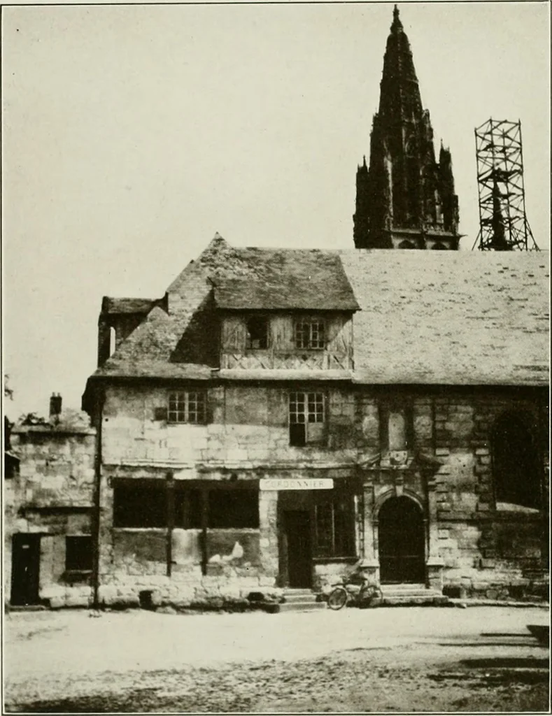 An illustration from Small French buildings; the architecture of town and country, comprising cottages, farmhouses, minor chateaux or manors with their farm groups, small town dwellings, and a few churches, 1921, leaf 126