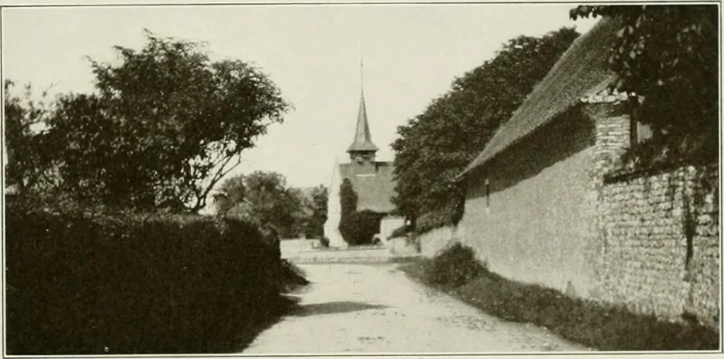 An illustration from Small French buildings; the architecture of town and country, comprising cottages, farmhouses, minor chateaux or manors with their farm groups, small town dwellings, and a few churches, 1921, leaf 136