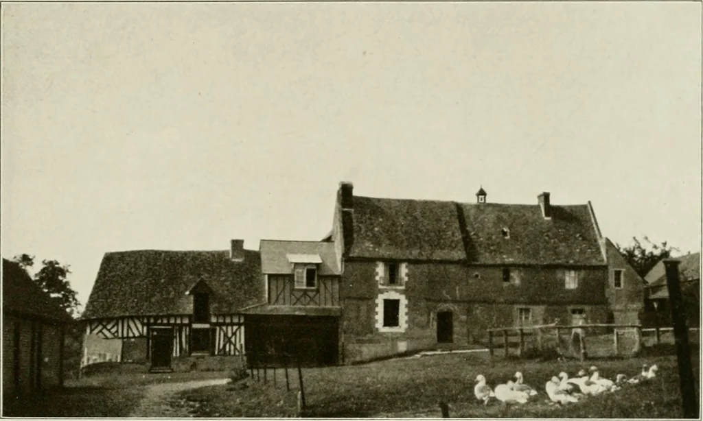 An illustration from Small French buildings; the architecture of town and country, comprising cottages, farmhouses, minor chateaux or manors with their farm groups, small town dwellings, and a few churches, 1921, leaf 164