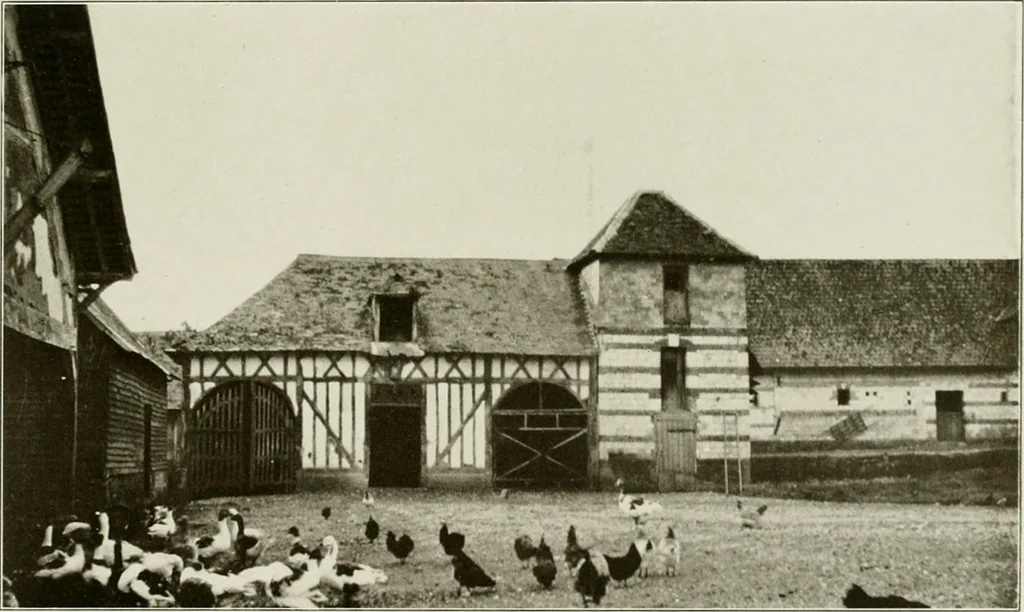 An illustration from Small French buildings; the architecture of town and country, comprising cottages, farmhouses, minor chateaux or manors with their farm groups, small town dwellings, and a few churches, 1921, leaf 168