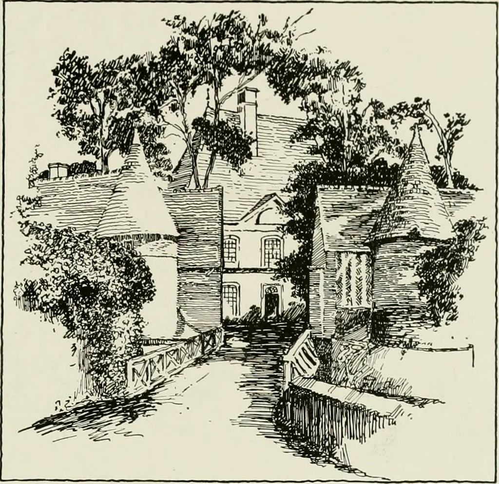 An illustration from Small French buildings; the architecture of town and country, comprising cottages, farmhouses, minor chateaux or manors with their farm groups, small town dwellings, and a few churches, 1921, leaf 176