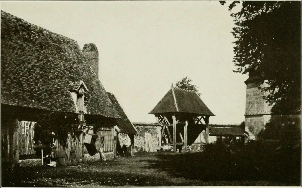 An illustration from Small French buildings; the architecture of town and country, comprising cottages, farmhouses, minor chateaux or manors with their farm groups, small town dwellings, and a few churches, 1921, leaf 188