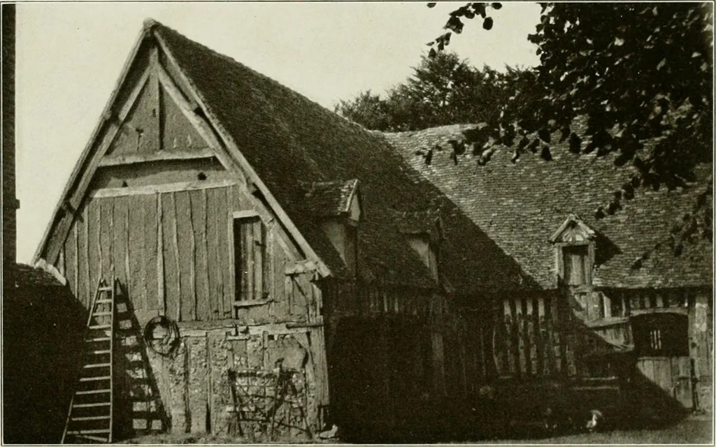 An illustration from Small French buildings; the architecture of town and country, comprising cottages, farmhouses, minor chateaux or manors with their farm groups, small town dwellings, and a few churches, 1921, leaf 188