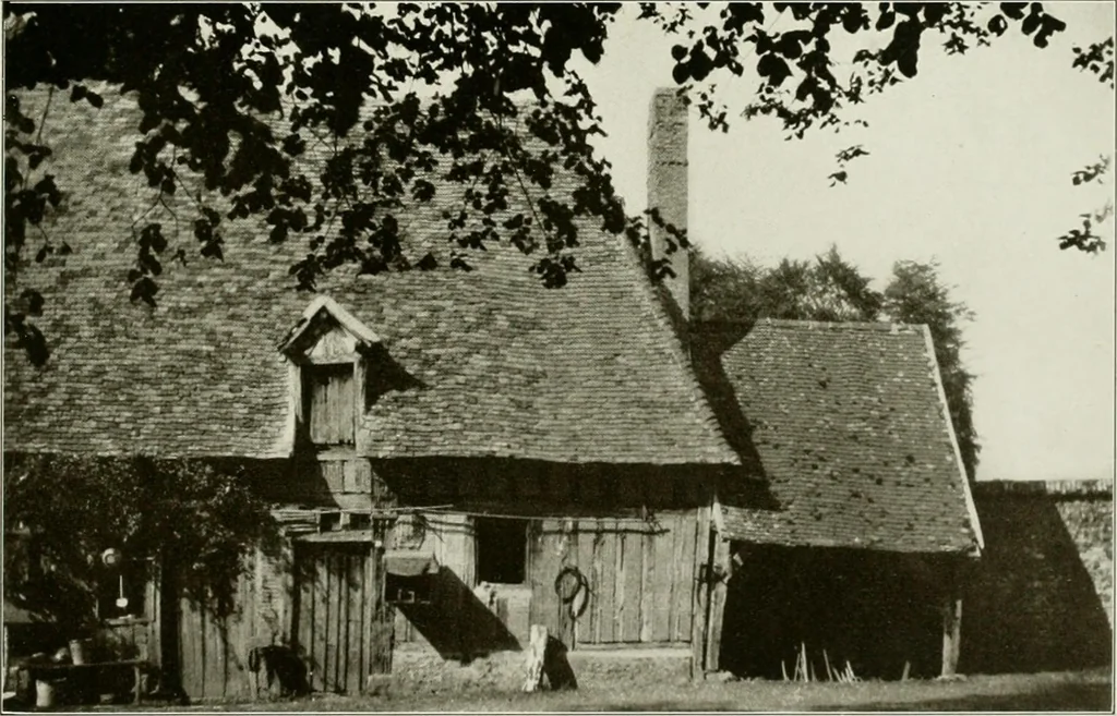 An illustration from Small French buildings; the architecture of town and country, comprising cottages, farmhouses, minor chateaux or manors with their farm groups, small town dwellings, and a few churches, 1921, leaf 190
