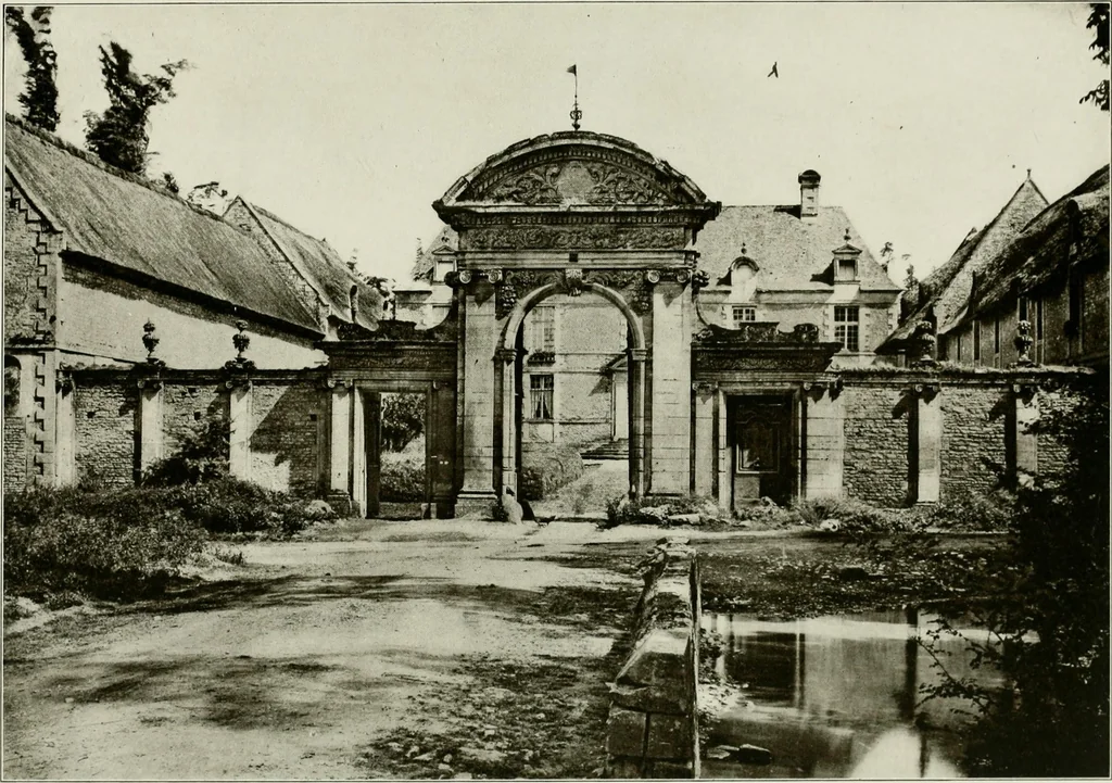 An illustration from Small French buildings; the architecture of town and country, comprising cottages, farmhouses, minor chateaux or manors with their farm groups, small town dwellings, and a few churches, 1921, leaf 194
