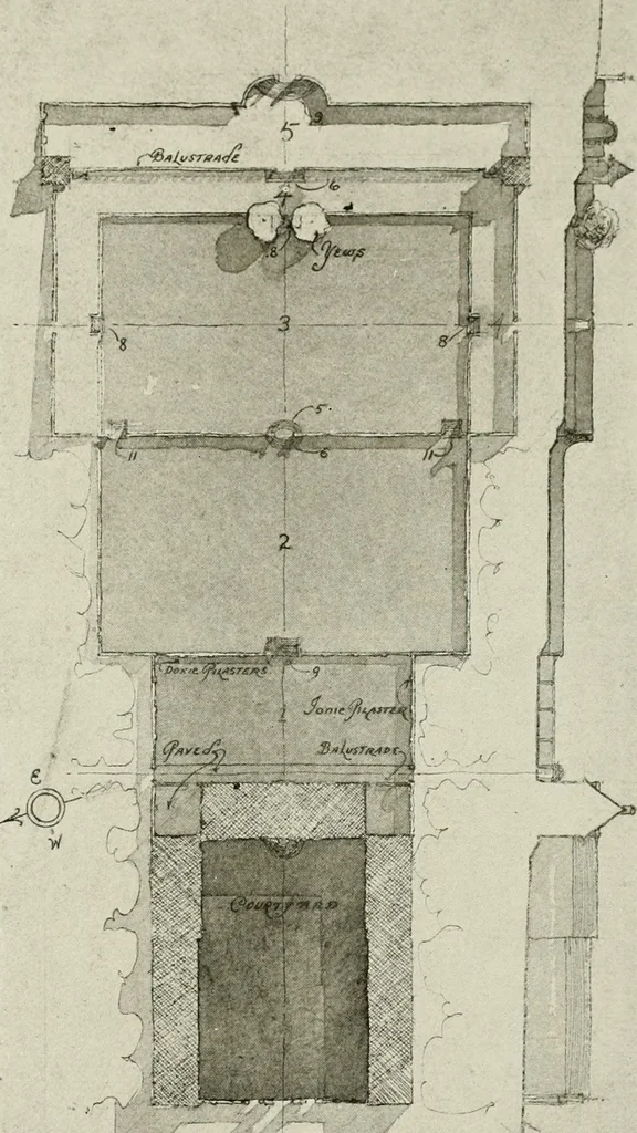 An illustration from Small French buildings; the architecture of town and country, comprising cottages, farmhouses, minor chateaux or manors with their farm groups, small town dwellings, and a few churches, 1921, leaf 196