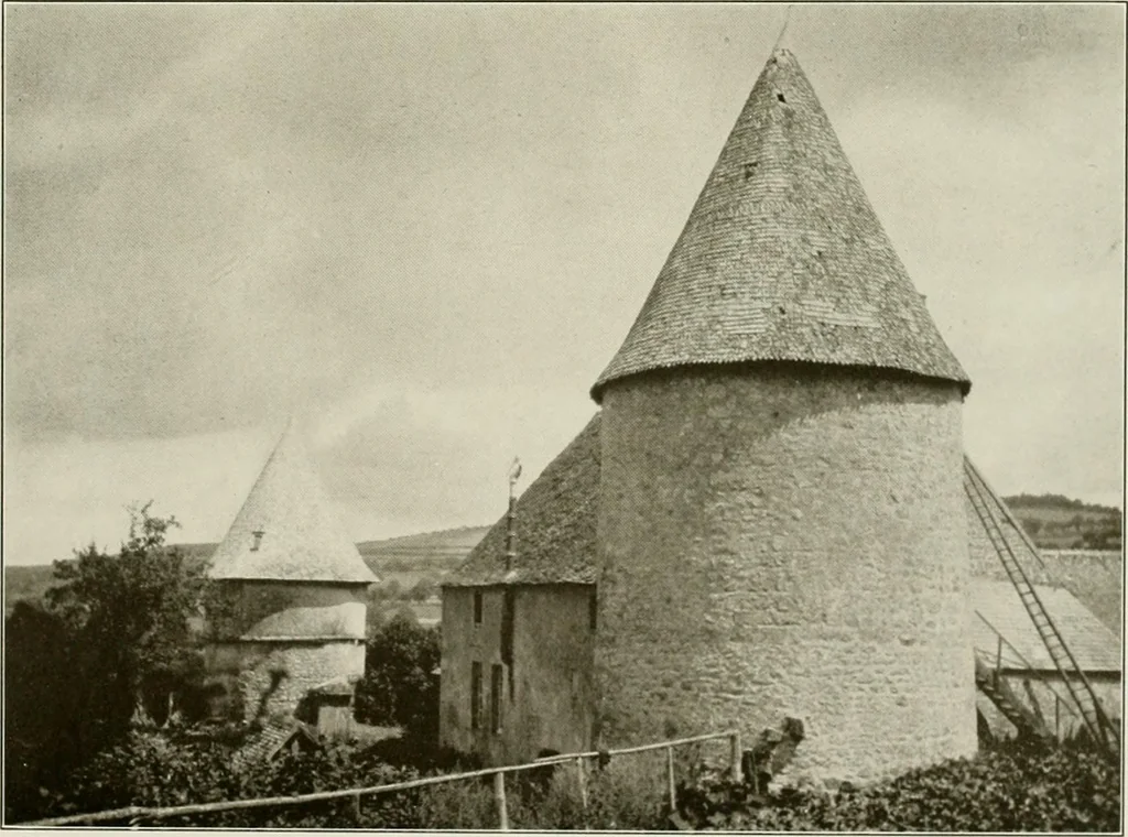 An illustration from Small French buildings; the architecture of town and country, comprising cottages, farmhouses, minor chateaux or manors with their farm groups, small town dwellings, and a few churches, 1921, leaf 198
