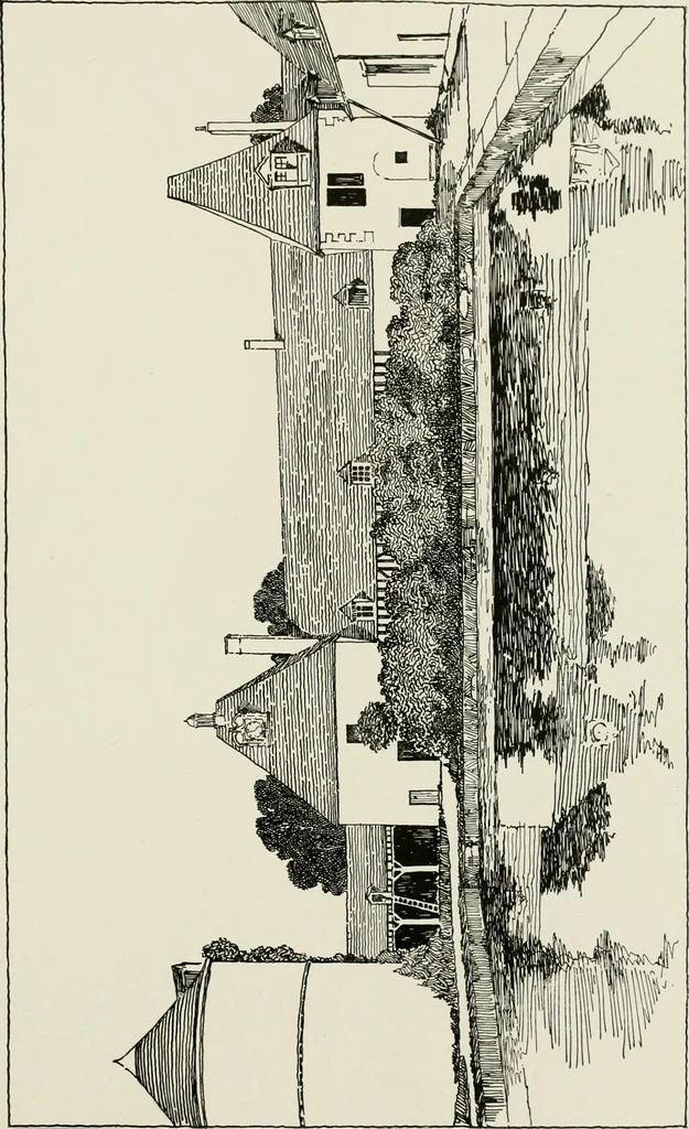 An illustration from Small French buildings; the architecture of town and country, comprising cottages, farmhouses, minor chateaux or manors with their farm groups, small town dwellings, and a few churches, 1921, leaf 202