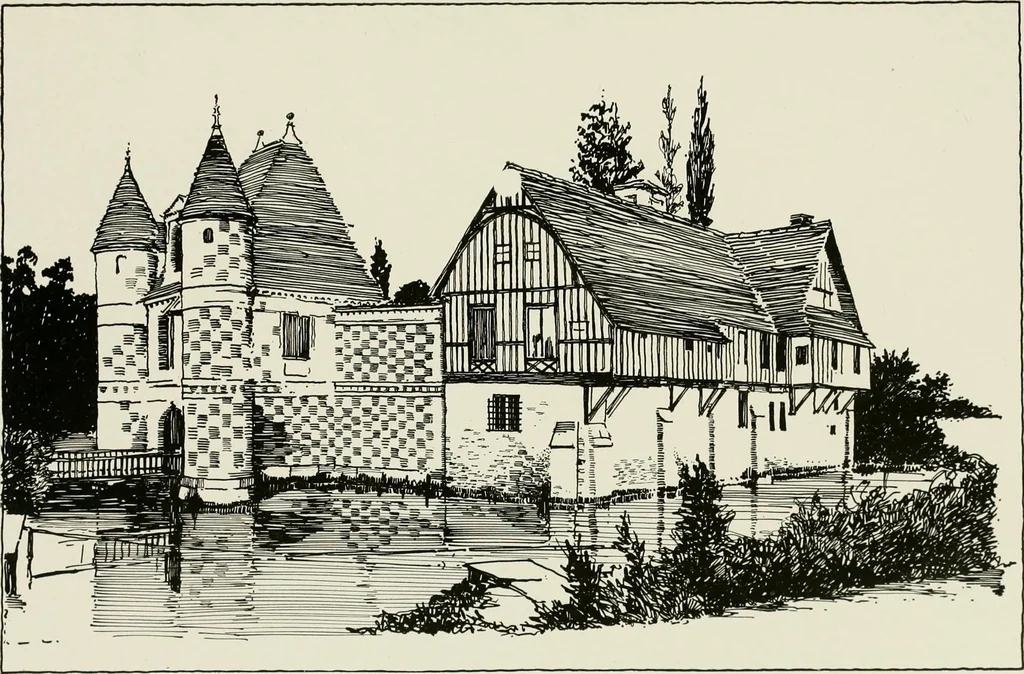 An illustration from Small French buildings; the architecture of town and country, comprising cottages, farmhouses, minor chateaux or manors with their farm groups, small town dwellings, and a few churches, 1921, leaf 206