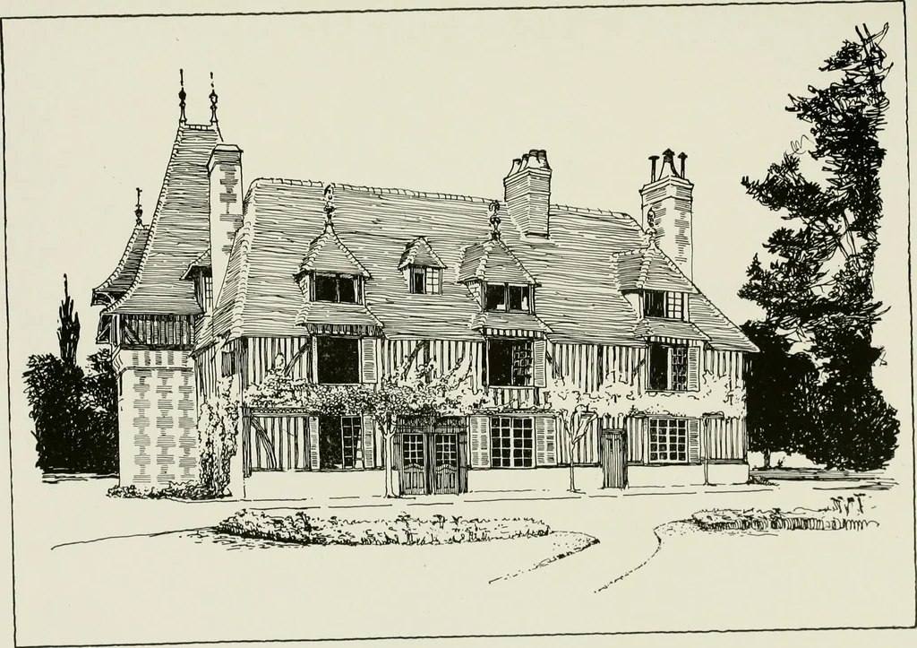 An illustration from Small French buildings; the architecture of town and country, comprising cottages, farmhouses, minor chateaux or manors with their farm groups, small town dwellings, and a few churches, 1921, leaf 208