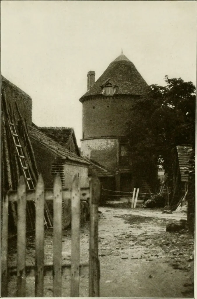 An illustration from Small French buildings; the architecture of town and country, comprising cottages, farmhouses, minor chateaux or manors with their farm groups, small town dwellings, and a few churches, 1921, leaf 210