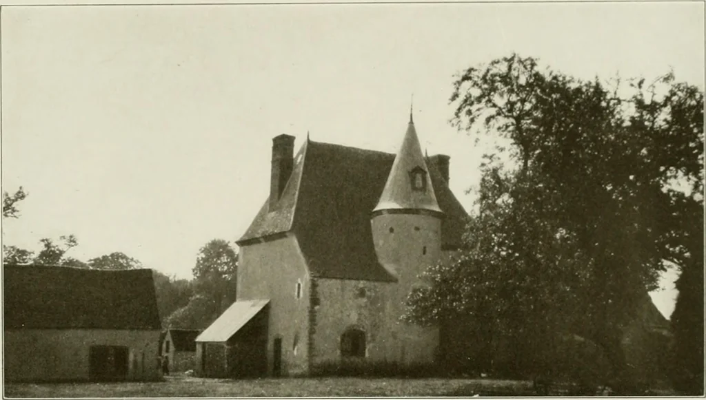 An illustration from Small French buildings; the architecture of town and country, comprising cottages, farmhouses, minor chateaux or manors with their farm groups, small town dwellings, and a few churches, 1921, leaf 214
