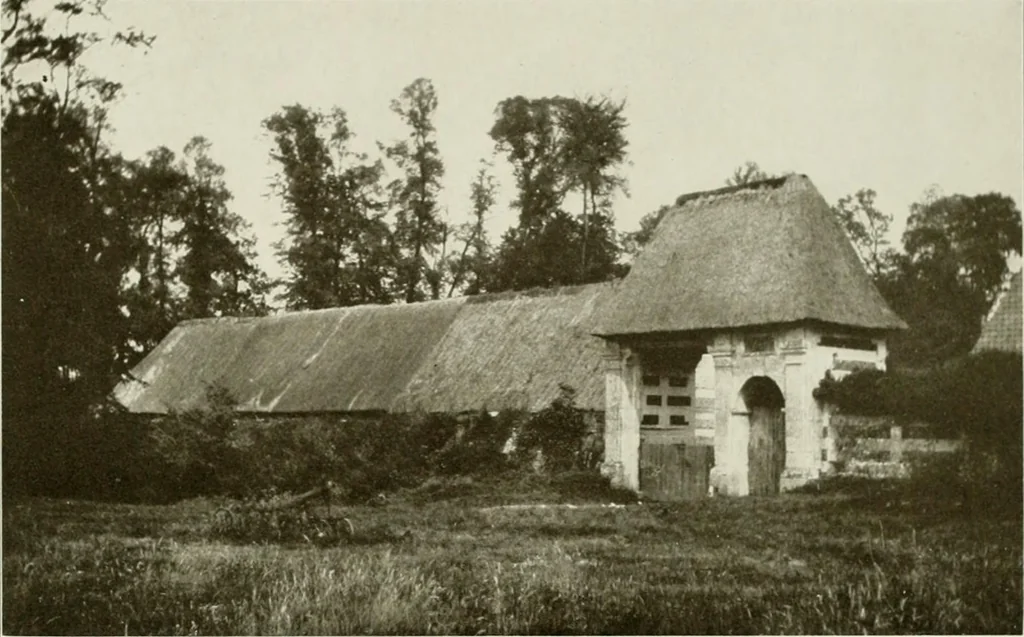 An illustration from Small French buildings; the architecture of town and country, comprising cottages, farmhouses, minor chateaux or manors with their farm groups, small town dwellings, and a few churches, 1921, leaf 232
